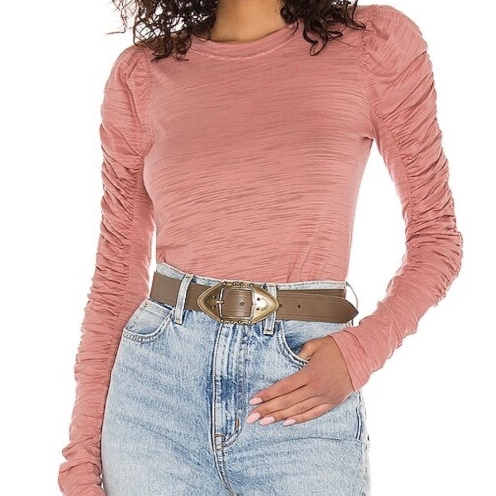 Free People Pink  Natasha Longsleeve Tee‎ Sz S